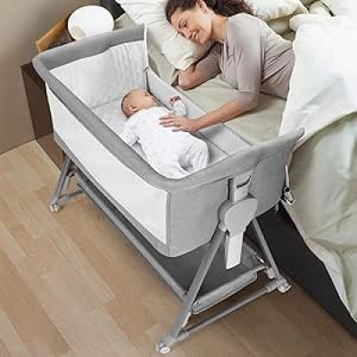 Cowiewie 7-Height Adjustable Bedside Bassinet with Gap-Free Safety & Breathable Mesh