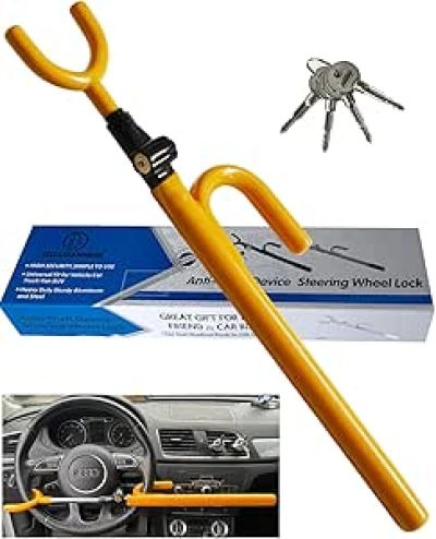 Heavy Duty Steering Wheel Lock Anti-Theft Device | Universal Car Security Lock with 4 Keys