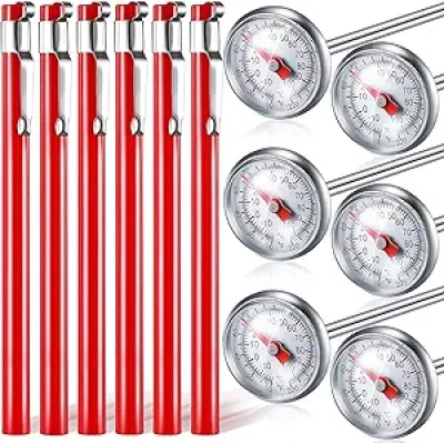 Xuhal 6 Pcs Stainless Steel Kitchen Thermometer - 5 Inch Dial Meat & Grill BBQ Cooking Probe