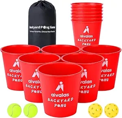Giant Yard Pong Game Set - 12 Buckets & Balls for Adults & Family Outdoor Fun