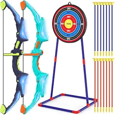 2 Pack Light Up Bow and Arrow Set for Kids Ages 4-12 | LED Archery Toys with Suction Cup Arrows