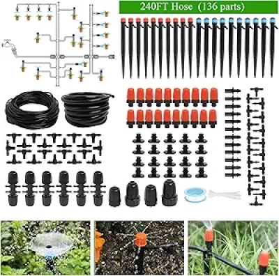 240FT Drip Irrigation System Kit - Automatic Garden Watering for Greenhouse & Lawn