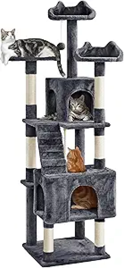 72in XL Multi-Level Cat Tree Tower - Large Play House with Caves & Scratching Posts