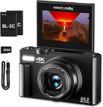 4K 64MP Digital Camera with Flip Screen & 18X Zoom - Perfect Vlogging Camera for YouTube