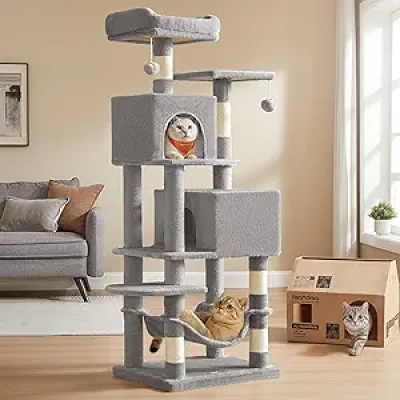 59.5-Inch Feandrea Cat Tree Tower with 5 Scratching Posts & 2 Caves