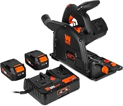 WEN 20V Cordless 6.5" Brushless Track Saw with Variable Speed & 2 Batteries