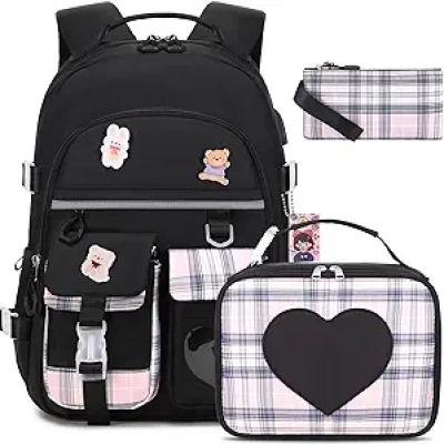Girls Backpack with Lunch Box & USB Charging Port - School Bag for Kids & Teens