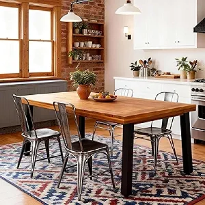 Devoko 69" Acacia Wood Dining Table for 6 - Indoor Outdoor with Iron Legs