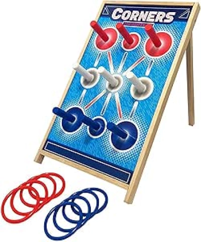Corners Championship Ring Toss Game - Wooden Peg Board for Indoor & Outdoor Play