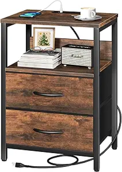 Yoobure Nightstand with Charging Station & USB Ports - Small Bedside Table