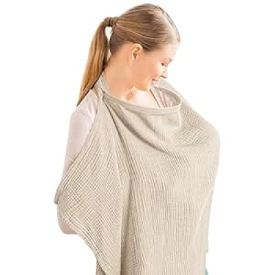 Konssy 100% Cotton Muslin Nursing Cover with Rigid Hoop - Breathable Breastfeeding Apron