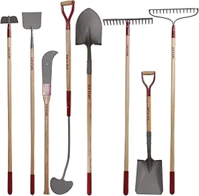 KYLIN 8-Piece Heavy Duty Landscaping Shovel Rake Tool Set - Professional Grade Garden Tools with Ash Handles