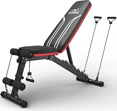 FLYBIRD Foldable Weight Bench with Resistance Bands - Adjustable FID Home Gym Equipment