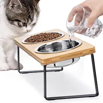 Elevated Cat Food Bowl - Tilted Stainless Steel Anti-Vomit Feeding Station