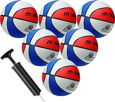 6 Pack Size 5 Basketballs Bulk with Pump - Youth Basketball Set for Training & Games