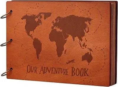 Adventure Book Wooden Scrapbook Photo Album 11.9x7.6 - 60 Pages Retro Travel Journal