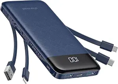 Portable Charger 10000mAh with Built-in Cables - 6 Outputs Fast Charging Power Bank