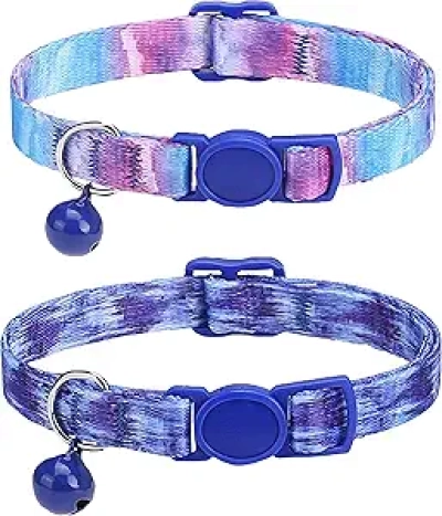 SOLMOONY Adjustable Breakaway Cat Collar with Bell - 2 Pack Starry Sky Design