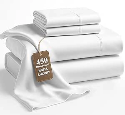 Lane Linen 100% Cotton Sheets Full Size - 450 Thread Count Cooling Sateen Bedding Set