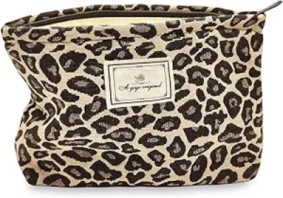 STARDW Leopard Makeup Bag Organizer - Large Canvas Cosmetic Pouch for Women
