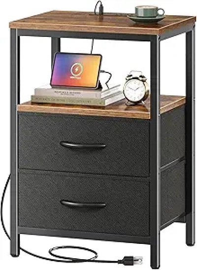 Huuger Nightstand with Charging Station & USB Ports - Rustic Brown