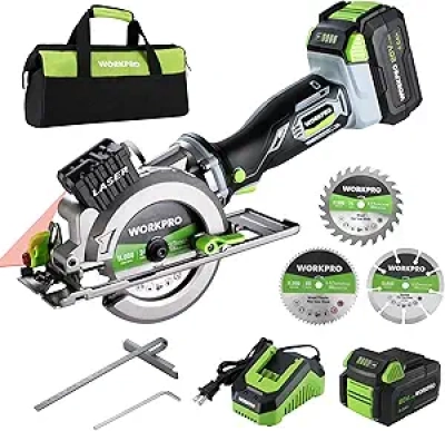 WORKPRO 20V Cordless Mini Circular Saw - 4.5" Compact Saw with Laser Guide & 4.0Ah Battery