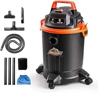 Armor All 4 Gallon Wet/Dry Shop Vacuum 2.0 HP - Portable Vac with Hose & Brush