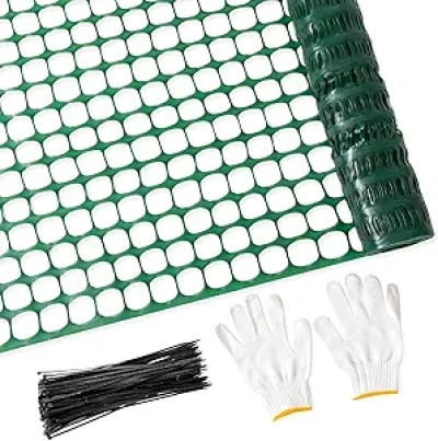 PotatoLife 4'x100' Plastic Mesh Safety Fence Roll with 100 Zip Ties - Reusable Garden & Animal Barrier Netting