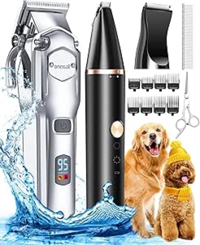 oneisall Dog Grooming Kit - Cordless Clippers for Thick Hair & Paw Trimmer