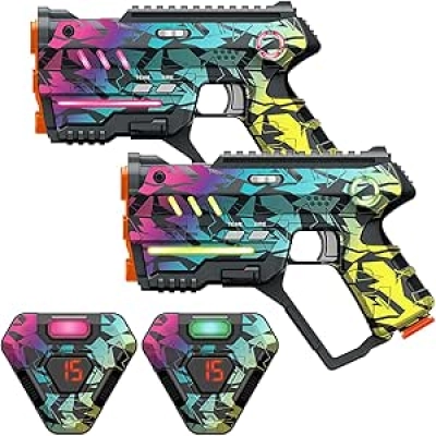 Laser Tag Set of 2 - Cyberpunk Gaming Blasters for Kids & Adults with LED Vests