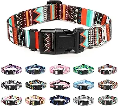 Mercano Adjustable Dog Collar - Stylish Tribal Pattern Nylon Collar for Small to Large Dogs