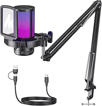 MAONO Gaming USB Microphone with Noise Cancellation & RGB Lighting | Streaming Mic for PC, PS5, Mac
