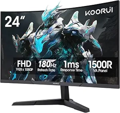 KOORUI 24" Curved Gaming Monitor 180Hz FHD 1080P - 1ms Response Time & FreeSync