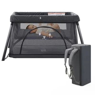 3-in-1 Portable Travel Crib & Playpen for Babies - Lightweight Foldable Design with Mattress