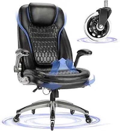 Executive Ergonomic Office Chair - High Back Leather Computer Desk Chair with Flip-up Arms