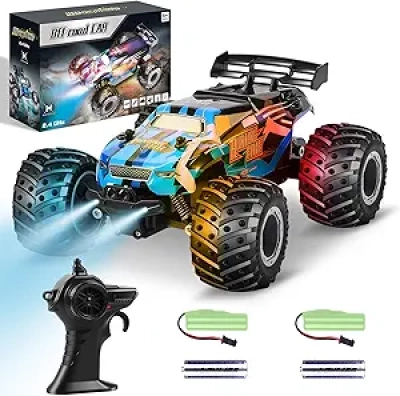 1:18 Remote Control Monster Truck 20KM/H - All Terrain RC Car with LED Lights & 2 Batteries