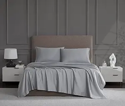 1200 Thread Count Luxury Cotton Blend Full Sheet Set - Soft Sateen, Deep Pocket Fit, Light Gray