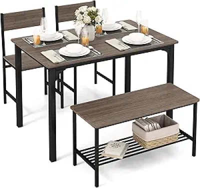 4 Piece Dining Table Set with Bench & Storage - Space-Saving Kitchen Table Set