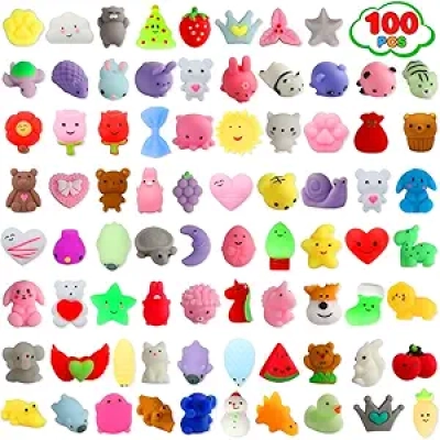 100 Pack Squishies Toys - Mochi Fidget Toys Bulk Party Favors for Kids