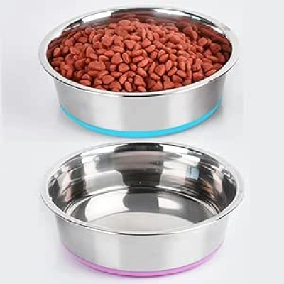 Premium Stainless Steel Non-Skid Dog Bowls Set - 2 Cups, Puppy & Small Pet Feeders