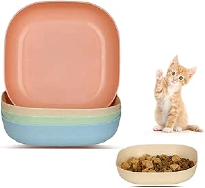 6 Inch Shallow Cat Food Bowl Set (4 Pack) - Whisker Fatigue Relief for Cats & Kittens