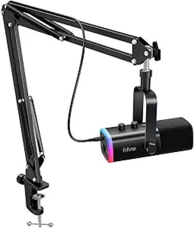 FIFINE AM8T XLR/USB Gaming Microphone Kit with RGB Lighting & Boom Arm Stand