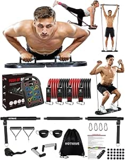 HOTWAVE 20-in-1 Push Up Board | Portable Home Gym Equipment with Resistance Bands