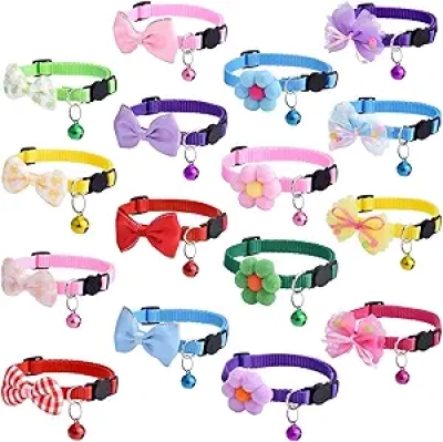 16 PCS Breakaway Cat Collars with Bells - Cute Kitten Collars for Small Cats & Girls