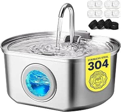 Premium Stainless Steel Cat Water Fountain 3.2L - Auto Pet Waterer with Quadruple Filtration