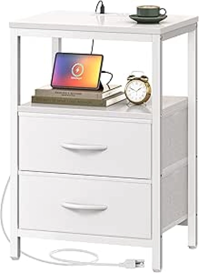 Huuger Nightstand with Charging Station & 2 Drawers | USB-C & Outlets