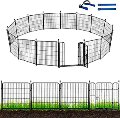 36" Black Metal Garden Fence with Gate - 31 Ft Pet & Animal Barrier