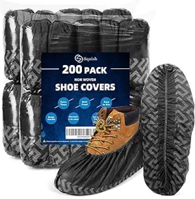 Disposable Shoe Covers 200 Pack - Non-Slip Black Boot Covers for Home & Work