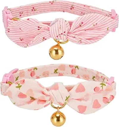 Adjustable Cotton Bowtie Cat Collar with Bell - 2 Pack Breakaway Kitten Collars