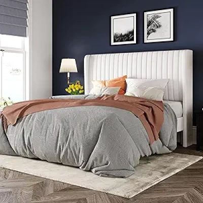 Allewie Full Size Velvet Bed Frame with Wingback Headboard - 800 Lbs Capacity